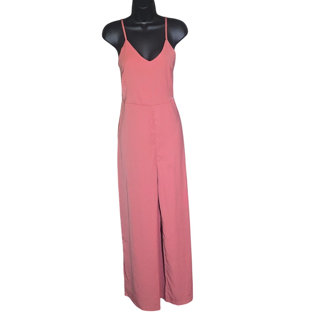 Wide Leg Strappy Back Jumpsuit Size Medium Coral Pink Womens Minimalist Bohemian